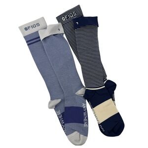 FIGS Compression Socks Unisex L Blue Stripe Knee High Performance Travel